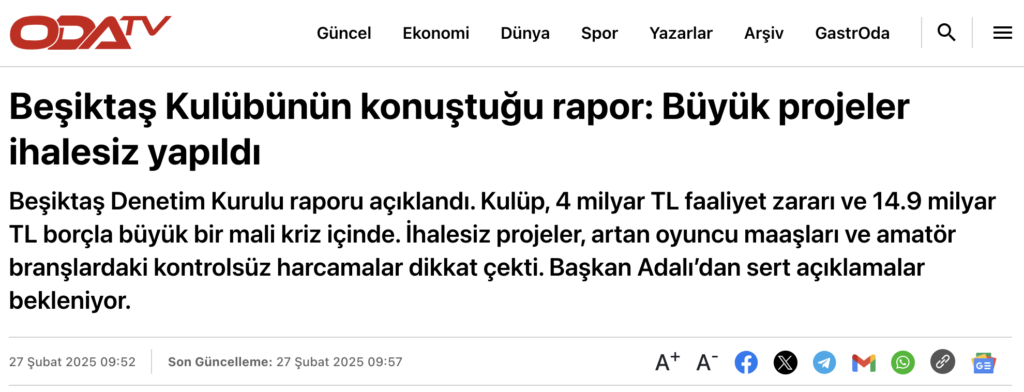 Beşiktaşın borcunu manşetlere taşıdı.